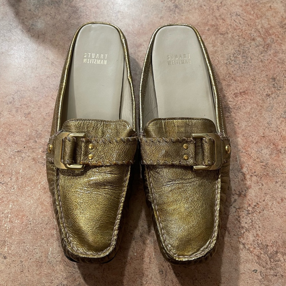 Stuart Weitzman gold loafers! Brand new